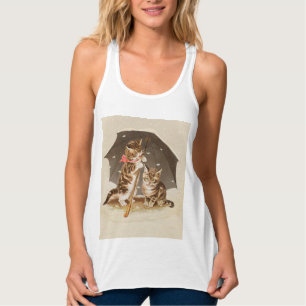 Vintage Kittens Under Umbrella Antique Cat art Singlet