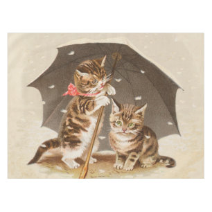 Vintage Kittens Under Umbrella Antique Cat art Tablecloth