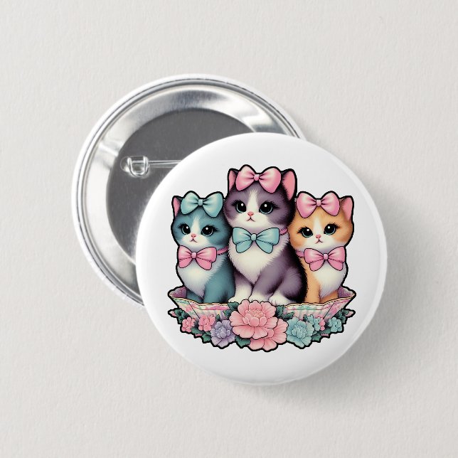 Vintage Kittens Wearing Bows 6 Cm Round Badge (Front & Back)
