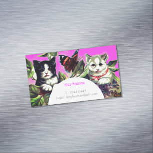 Vintage kittens with butterfly no2 magnetic business card