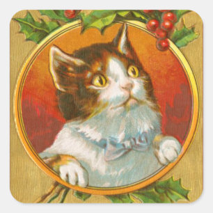 Vintage kitty cat merry christmas holiday sticker