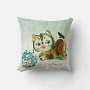 Vintage Kitty Cat - Personalised Name Cushion