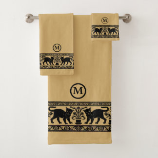 Vintage Kitty Cats & Flowers Frieze Pattern Bath Towel Set