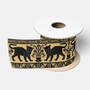 Vintage Kitty Cats & Flowers Frieze Pattern Satin  Ribbon