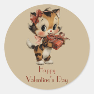 Vintage Kitty Charm Valentine`s Day Classic Round Sticker