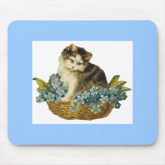 Vintage Kitty in Basket Mouse Pad (Front)