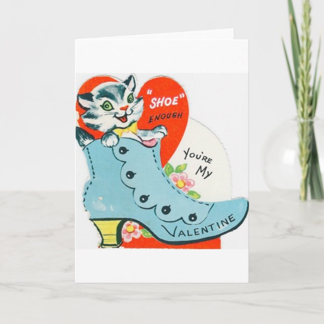 Vintage Kitty In Boot Valentine Holiday Card (Front)