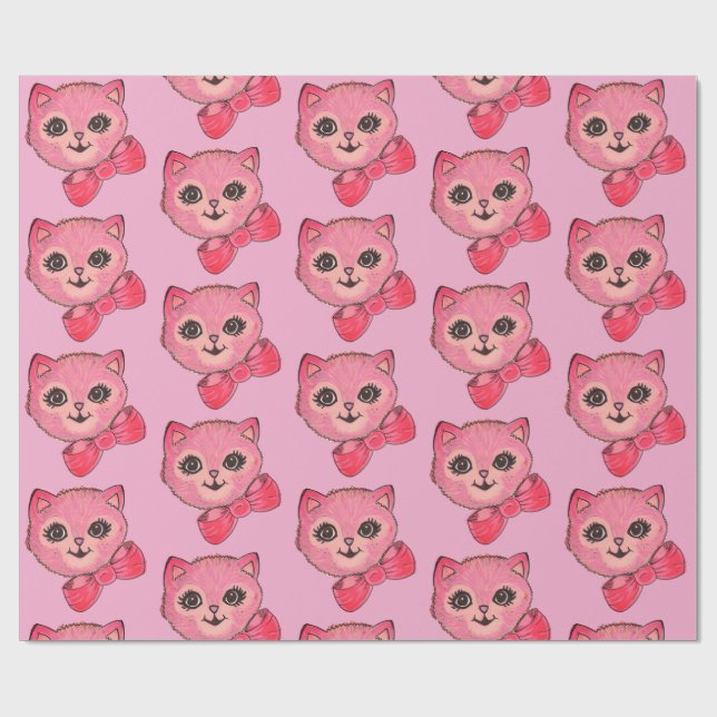Vintage Kitty Pink Wrapping Paper (Flat)