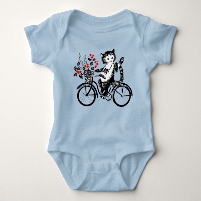 Vintage Kitty Riding A Bicycle Baby Bodysuit (Front)