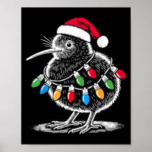 Vintage Kiwi Bird Santa Hat Christmas Light Birdin Poster