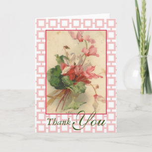 Vintage Klein Pink Cyclamen Flowers Thank You Card