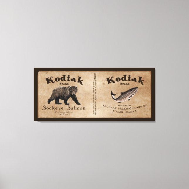 Vintage Kodiak Salmon Label Canvas Print (Front)
