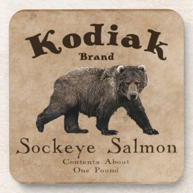 Vintage Kodiak Salmon Label Coaster (Front)