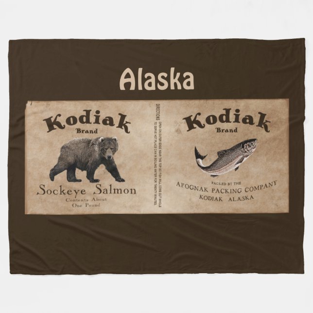 Vintage Kodiak Salmon Label Fleece Blanket (Front (Horizontal))