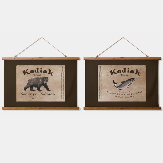 Vintage Kodiak Salmon Label Hanging Tapestry (Double)