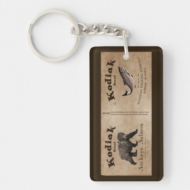 Vintage Kodiak Salmon Label Key Ring (Front)