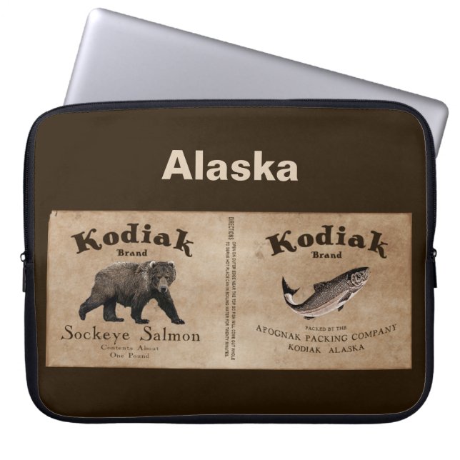 Vintage Kodiak Salmon Label Laptop Sleeve (Front)