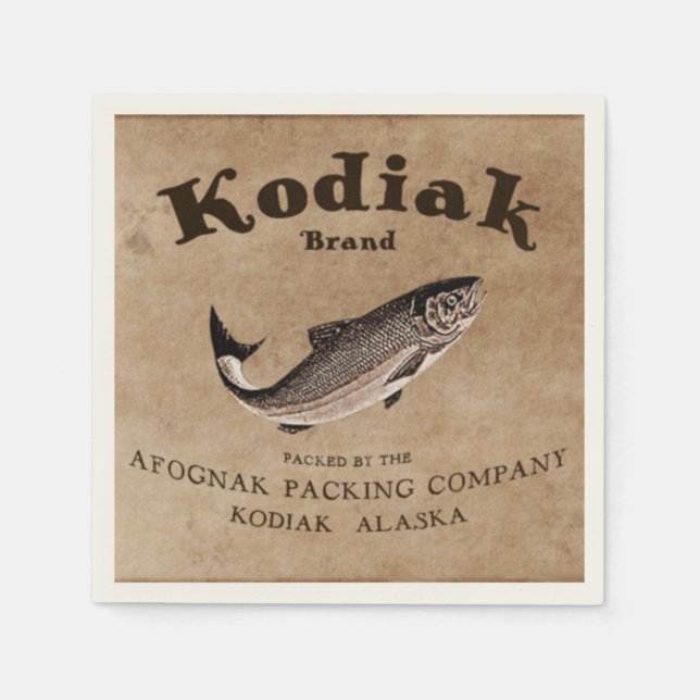 Vintage Kodiak Salmon Label Napkin (Front)