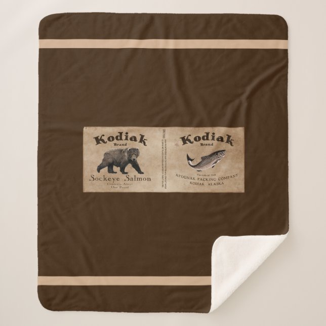 Vintage Kodiak Salmon Label Sherpa Blanket (Front)
