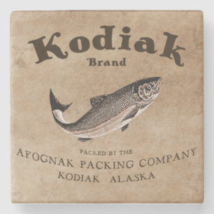 Vintage Kodiak Salmon Label Stone Coaster
