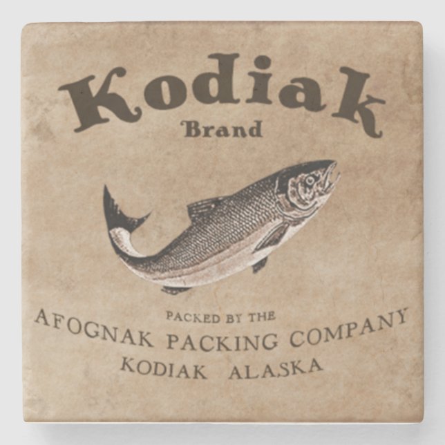 Vintage Kodiak Salmon Label Stone Coaster (Front)