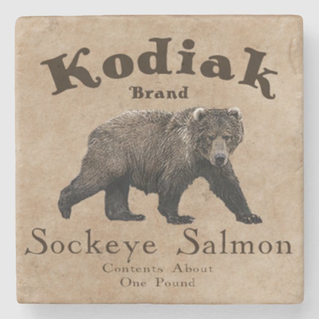 Vintage Kodiak Salmon Label Stone Coaster (Front)