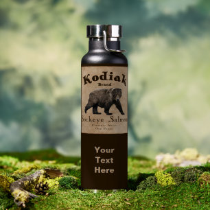 Vintage Kodiak Salmon Label Water Bottle