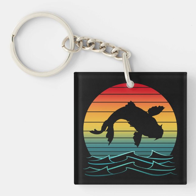 Vintage Koi Fish Sunset Scenery Key Ring (Front)