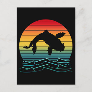 Vintage Koi Fish Sunset Scenery Postcard