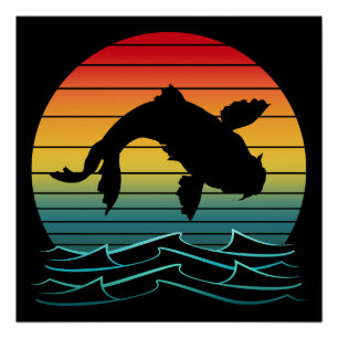 Vintage Koi Fish Sunset Scenery Poster