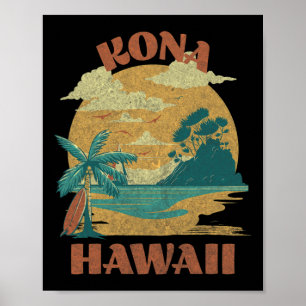 Vintage Kona Beach Hawaii Surf Hawaiian Surfing Poster