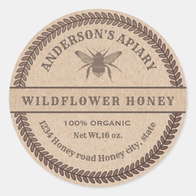 Vintage Kraft  bee apiary honey jar label (Front)