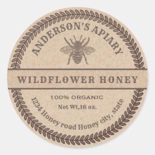 Vintage Kraft bee apiary honey jar label