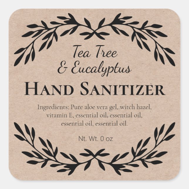 Vintage Kraft Homemade Hand Sanitizer Square Sticker (Front)