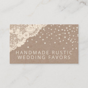 Vintage Kraft Lace Pearls Handmade Wedding Favors Business Card