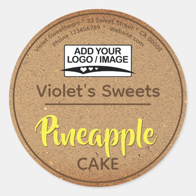 Vintage Kraft Paper Yellow Cupcake Pastry Label (Front)