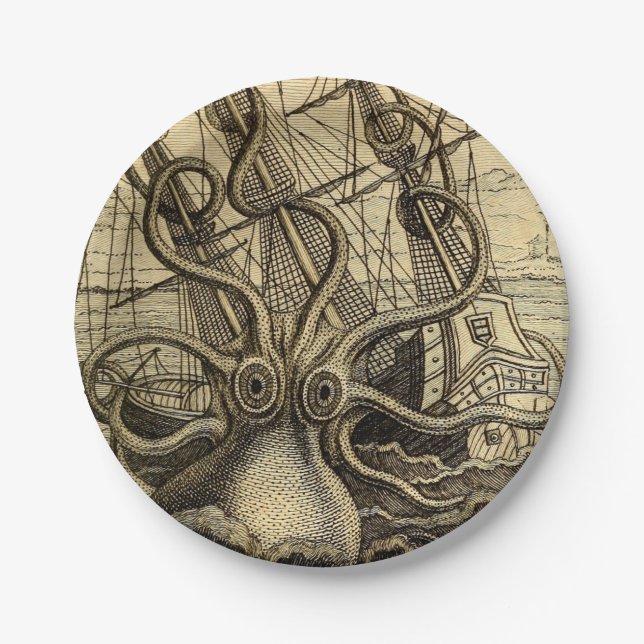 Vintage Kraken Print Paper Plate (Front)