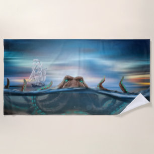 Vintage Kraken Sea Monster Beach Towel