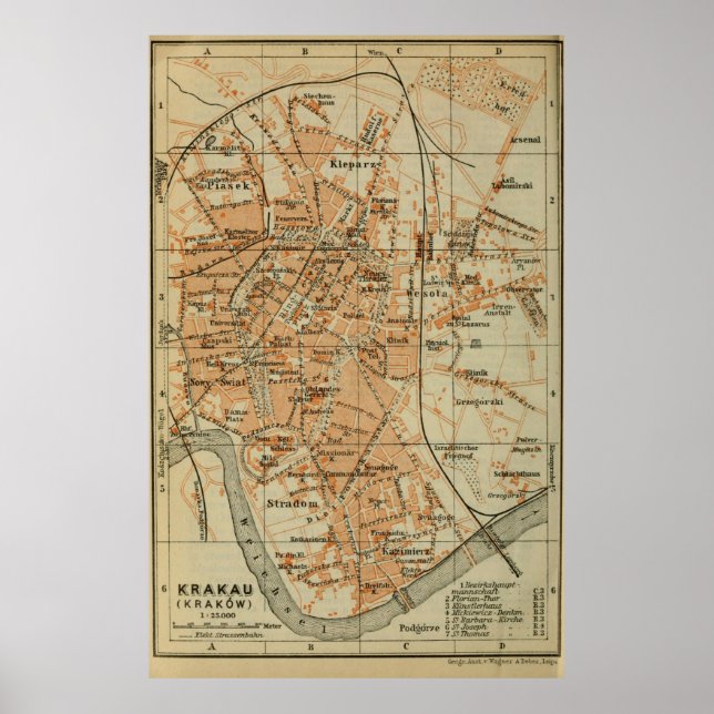 Vintage Krakow Poland Map (1911) Poster (Front)