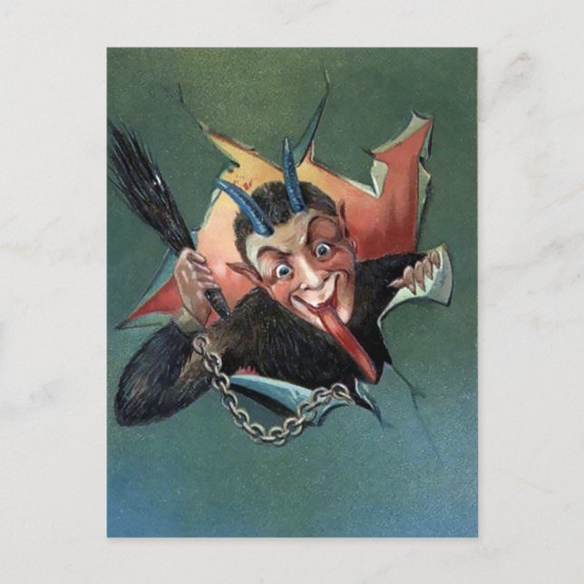 Vintage Krampus Break Through Postcard (Front)