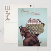 Vintage Krampus Carrying Kids Postcard 