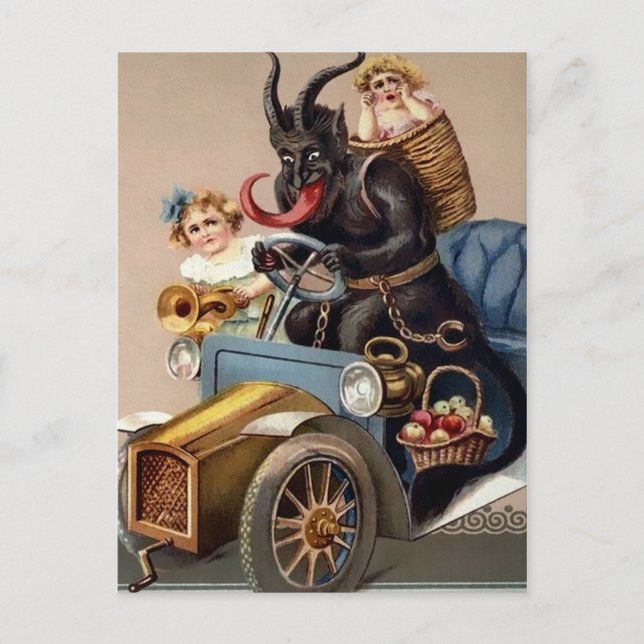 Vintage Krampus Driving Postcard (Front)