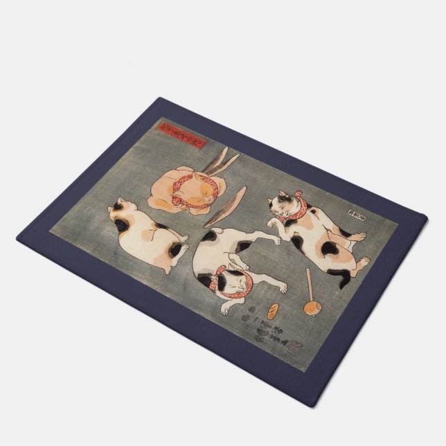 Vintage Kuniyoshi Japanese Cat Art Poses Doormat (Angled)