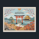 Vintage Kyoto Japan Travel Postcard<br><div class="desc">Finding a souvenir that translates the serene, ancient beauty of Kyoto into a tangible keepsake often results in standard photos that lack the soul of Japan’s cultural capital. For those who want to remember the striking contrast of a vermillion Torii gate against a peaceful landscape, it is difficult to find...</div>