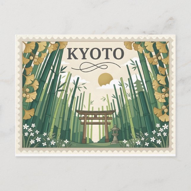 Vintage Kyoto Japan Travel Poster Art Postcard (Front)