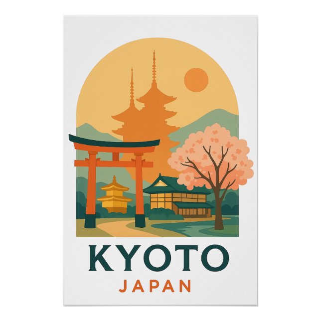 Vintage Kyoto Japan Travel Poster – Minimalist  (Front)