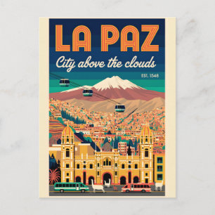Vintage La Paz Bolivia Cityscape Retro Travel Postcard
