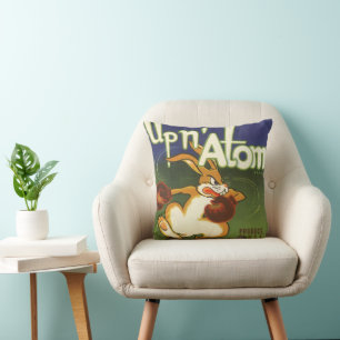 Vintage Label Art Boxing Rabbit, Up n Atom Carrots Cushion