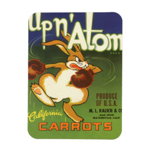 Vintage Label Art Boxing Rabbit, Up n Atom Carrots Magnet