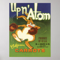 Vintage Label Art Boxing Rabbit, Up n Atom Carrots